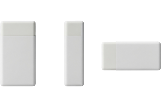 White Rectangular Eraser Mockup Set Showing Front Side And Top Views Isolated On White Background Minimalist Rubber For School And Office Stationery Design