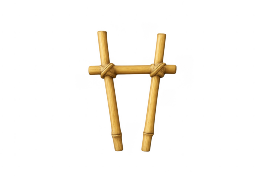 Bamboo wood letter h shape construction on transparent background