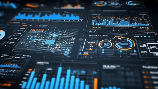 Futuristic financial analysis data dashboard with stock market and business intelligence - Powered by Adobe