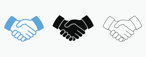 Handshake icon set, friendly deal and partnership symbols, business agreement handshake signs, vector illustrations, ideal for corporate graphics, business presentations, contracts, collaboration 