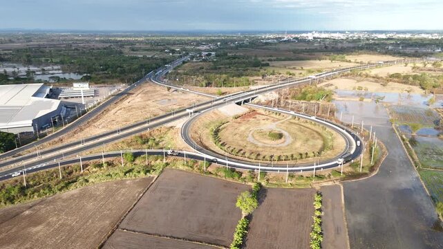 Aerial Shot of Main Entrance Road to Kalasin with New Interchange and Agricultural Fields
