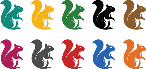 Colorful squirrel silhouettes on white, Multicolor rodent silhouette graphic set