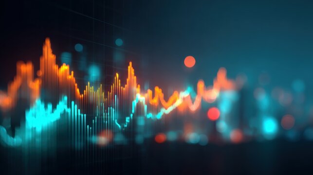 Abstract Financial Chart Showing Market Fluctuations in Orange and Blue Against a Dark Background