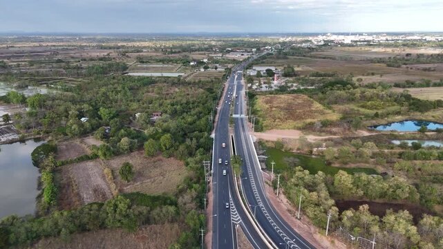 Aerial Shot of Main Entrance Road to Kalasin with New Interchange and Agricultural Fields