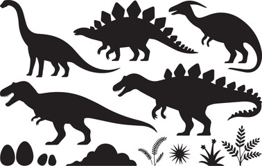 dinosaur vector clipart egg nest plant fossil silhouette collection