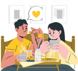 Couple Enjoying Breakfast in Bed vector (408
