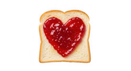 Heart shaped jam on toast isolated on transparent background