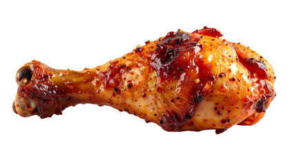 Juicy chicken drumstick covered in rich, spicy sauce, perfectly cooked and appetizing, ideal for food photography, restaurant menus, or culinary content.