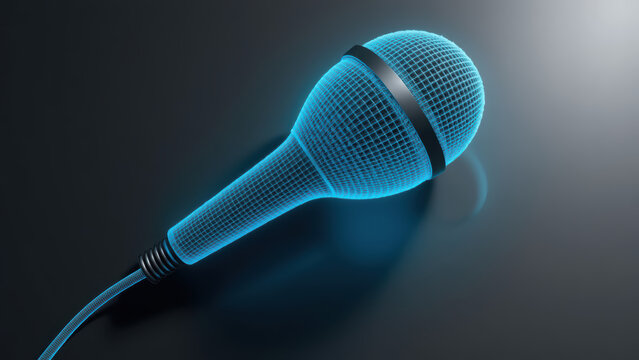 Glowing microphone design with sleek, modern appearance, showcasing mesh grille and cable. This evokes creativity and performance - Powered by Adobe