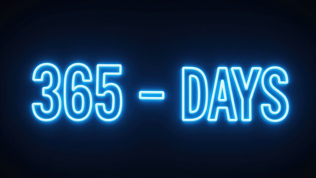 Neon sign displaying 365. DAYS in bright blue light, creating modern and vibrant atmosphere
