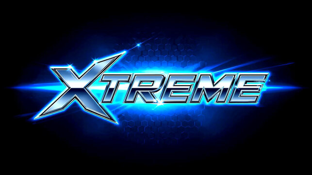 Xtreme text logo in chrome style with blue neon glow effect on