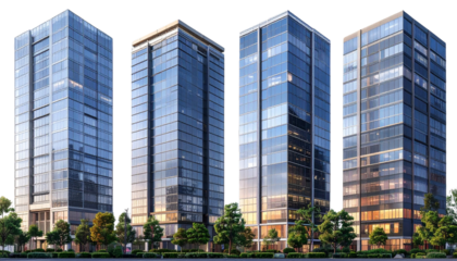 Modern tall buildings reaching the sky, showcasing urban architecture, city skyline, and skyscrapers, perfect for business, real estate, and cityscape visuals.