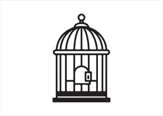 Vector illustration of vintage birdcage in black and white style