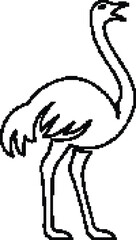 Fototapeta premium Ostrich outline drawing on white background, Simple bird line art silhouette