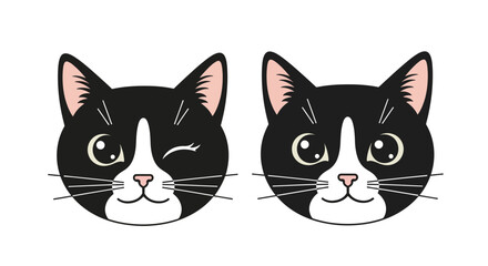 Fototapeta premium Cute cartoon tuxedo cat faces with different expressions vector