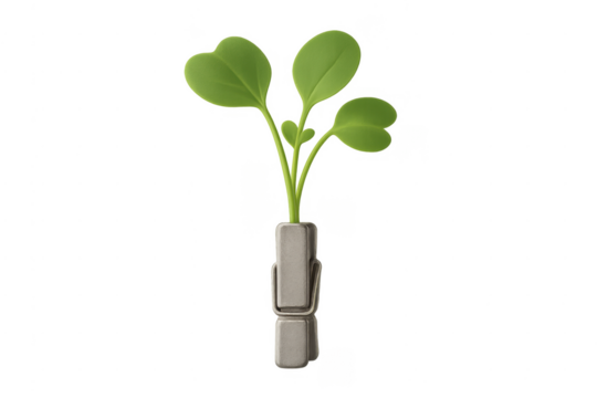 Green plant sprout growing held by clothespin