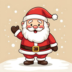 Santa Claus Waving in Snowy Scene &ndash; Festive Cartoon Holiday Cheer.