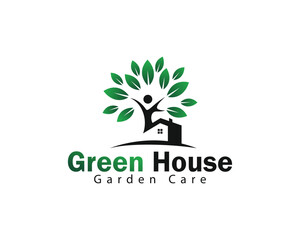 green house logo creative design concept people tree nature leaf innovation