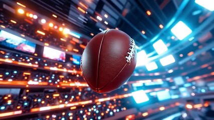 A football flying through the air in front of a stadium - Powered by Adobe