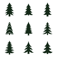 Christmas tree silhouette clipart set. Black Christmas tree drawing clip art collection in white background for xmas season pine tree flat icon decoration vector