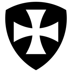 Monochrome vector graphic of a white maltese cross on a black background. The Maltese cross symbolizes courage, chivalry, and protection, most famously associated with the Knights of St. John