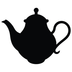 Teapot Black Silhouette Kitchen Utensil For Brewing Tea On White Background