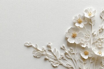 3d white flower background in paper cut and engraved style, luxurious and elegant for wedding invitations, greeting cards