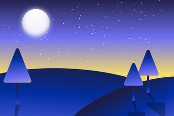 Night landscape with stars. Vector illustration.