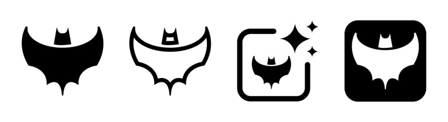Bat symbol icon for Halloween and zoology in black night transparent PNG vector illustration