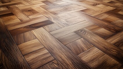 Beautiful Herringbone Wood Flooring With Rich Brown Tones in a Warm Setting