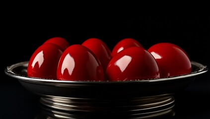 Traditional Red Eggs Arranged on a Decorative Plate for Festive Celebrations