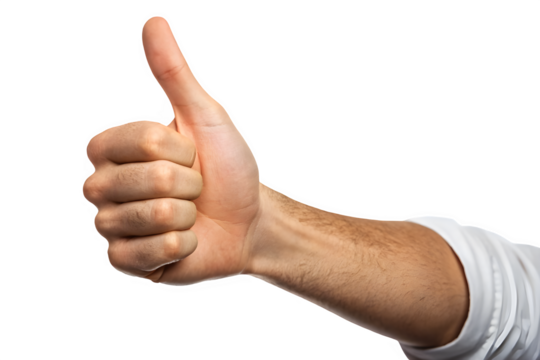 Man s hand giving a thumbs up gesture isolated on transparent background