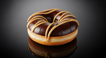 Indulge in a delectable chocolate donut with luscious caramel drizzle, a perfect sweet treat for dessert lovers and bakery enthusiasts everywhere