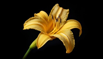 Bright Yellow Lily Flower Set Against a Dark Background in a Close-Up View