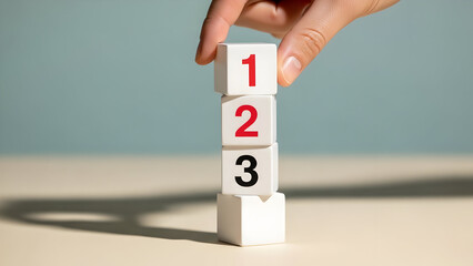 Hand stacking blocks with numbers one two three in order