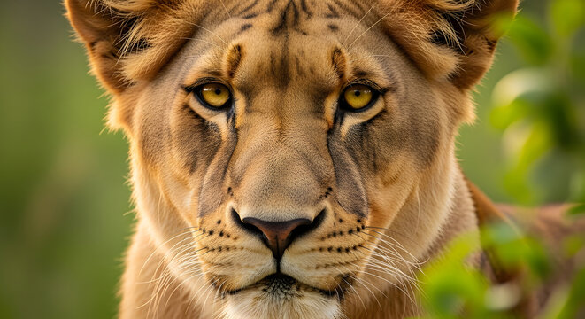 Majestic Lioness Portrait Striking Feline Beauty Wildlife Photography Predator Stare Intense Gaze African Safari Big Cat Close Up Powerful Animal Kingdom Natural Beauty Wild 180chars