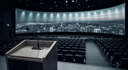 Conference hall ready for a business presentation Event Venue Set for Success Business Conference Stage at corporate event empty chairs and stage for presentation