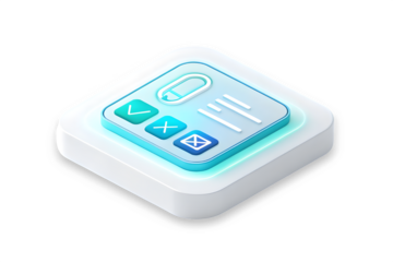 Isometric digital checklist with checkmarks and cross icons isolated on transparent background