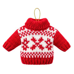 Red Christmas Sweater Ornament with Knitted Snowflake Pattern on transparent background