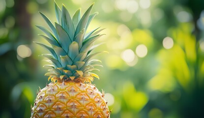 Fresh Pineapple Surrounded by Greenery in a Vibrant Garden Setting During Daylight Hours