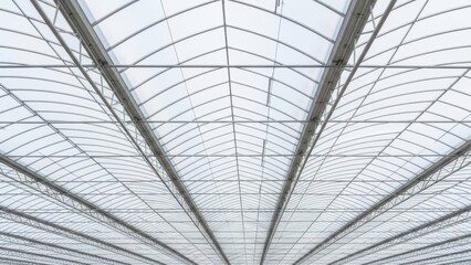 Geometric ceiling architecture with symmetrical glass panels