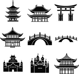Japanese Architecture and Structures Silhouette Collection