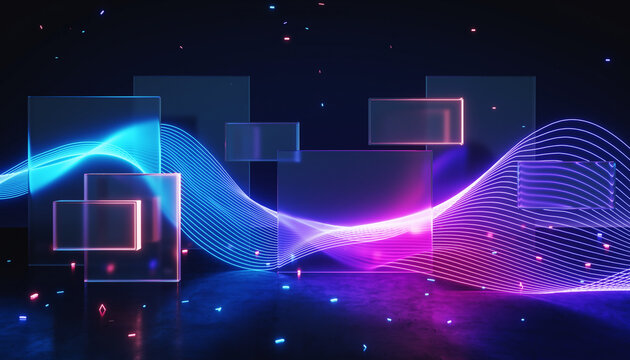 Futuristic Neon Wave Abstract 3D Display Stage