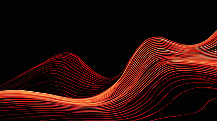 Abstract flowing lines in vibrant orange against a black backdrop create a dynamic and visually appealing design. The waves suggest movement and energy