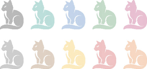 Colored cat icons arranged in rows, Colorful feline graphic pet icon set