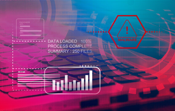 Malware attack virus alert , malicious software infection , cyber security awareness training to protect business information from threat attacks