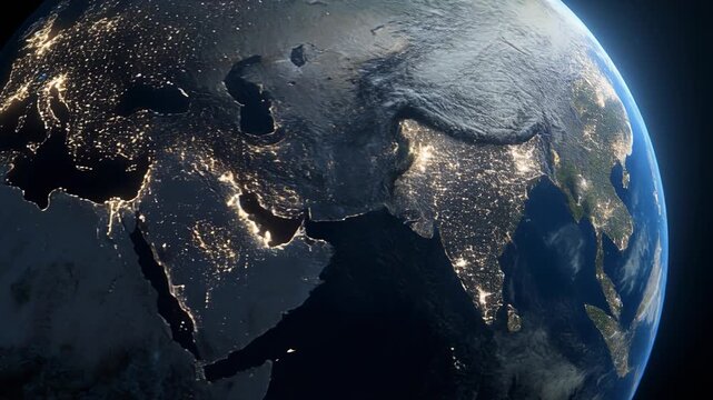 Stunning Earth view from space showcasing illuminated cities and continents at night