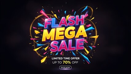 Flash Mega Sale Banner with Colorful Explosive Elements