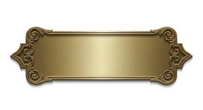 Ornate golden nameplate isolated on white background