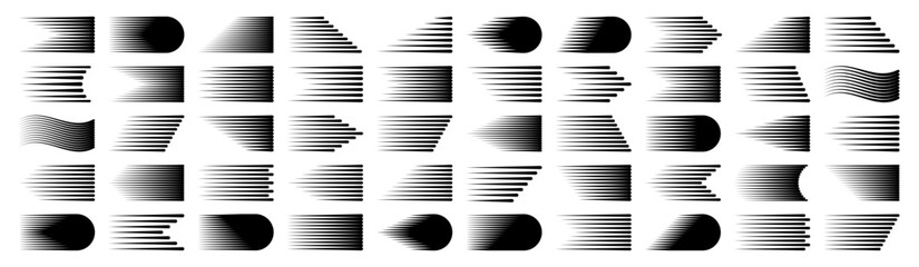 Black cartoon or comic speed lines with round corners. Simple line with motion effect. Comic book design element. Vector collection.